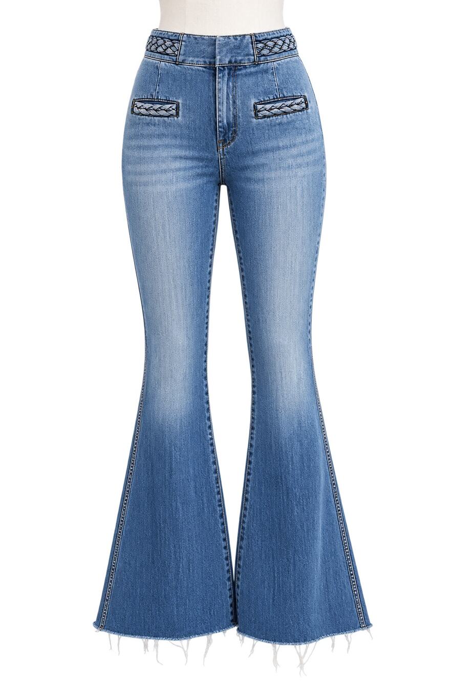 Free People We The Free Braided High Rise Raw Hem Flare Jeans - Size 24